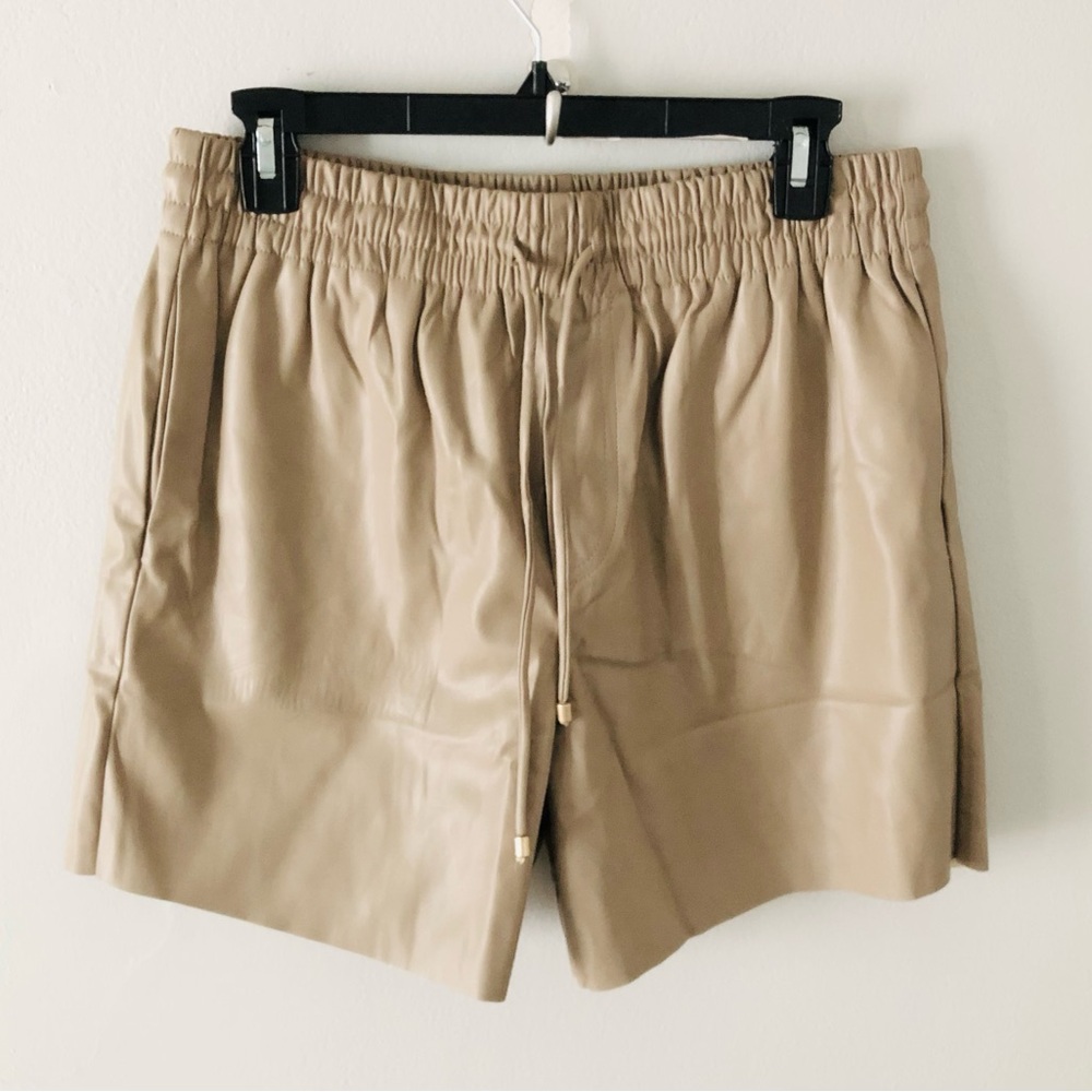 Olivaceous Suede Leather High-Waist Drawstring Shorts